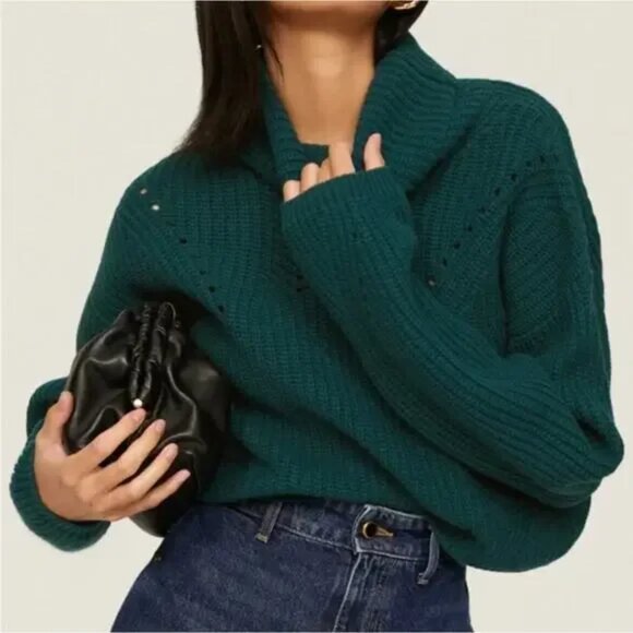 Thakoon Pointelle Turtleneck Sweater Wool Dark Green, Size XS, New without Tag - Picture 1 of 6
